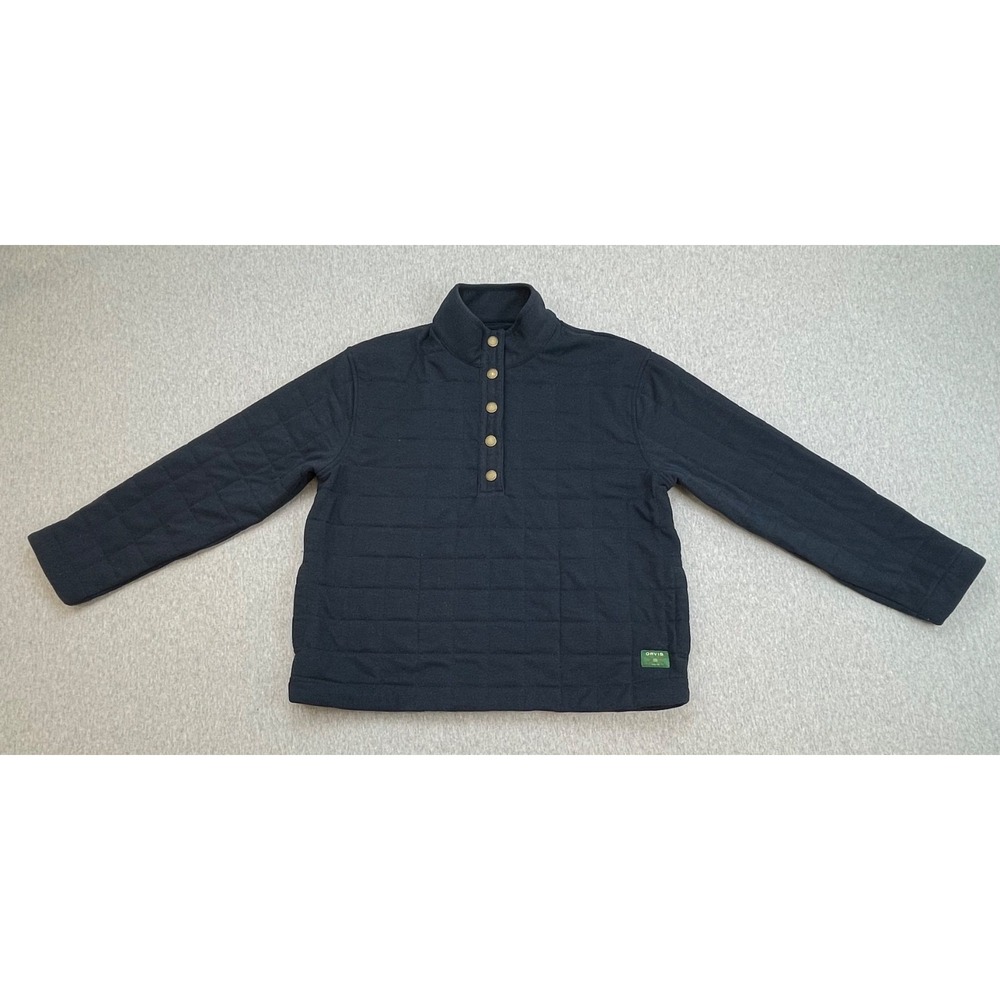 Orvis Sweatshirt Mens Medium Black Fleece Quilted 1/4-Snap Mock Neck